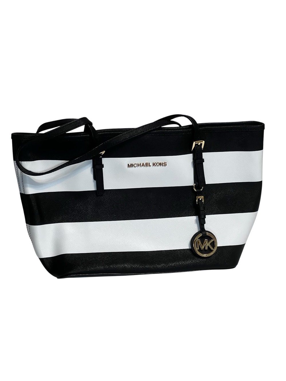 Michael Kors Jet Set Black and White Striped Tote Bag